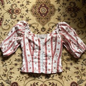 Reformation Linen puff sleeve milkmaid corset dirndl "Romi" Top in Vienna print